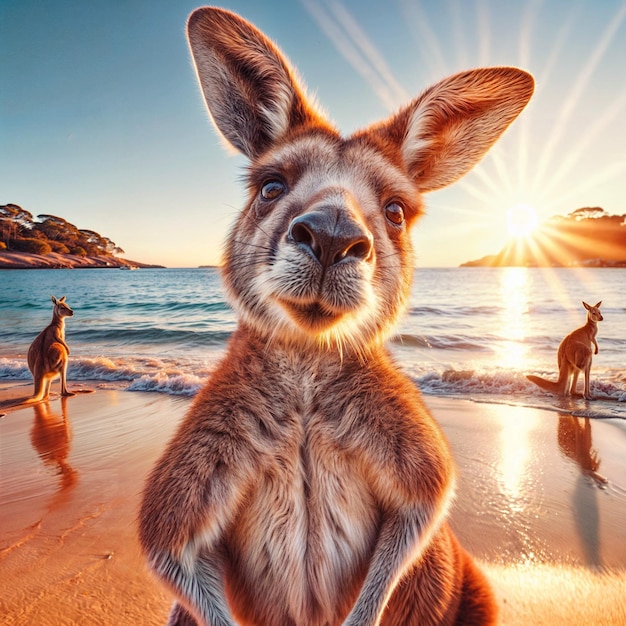 Photo kangaroo posing on the beach shore