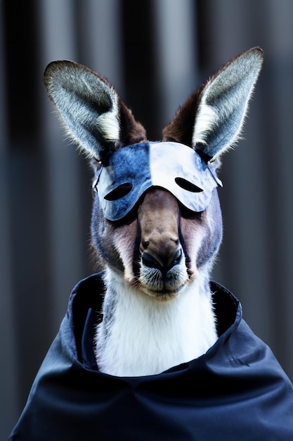 Photo a kangaroo wearing a black mask and a black outfit