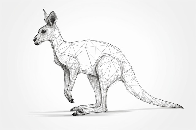 A kangaroo with a black outline and white lines.