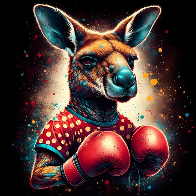 Kangaroo with polkadots t shirt and with boxing gloves