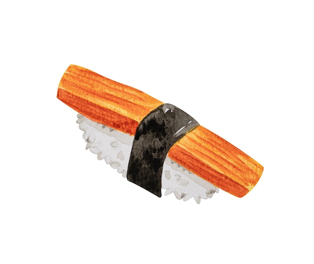 Kanikama bastoncini di granchio nigiri sushi cibo giapponese acquerello disegnato a mano