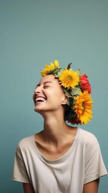 Kanker kale Aziatische vrouw glimlachend met een bloemenkroon Wereldkankerdag