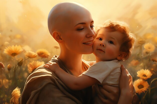 Kanker overlevende moeder met haar kind Gelukkige moeder