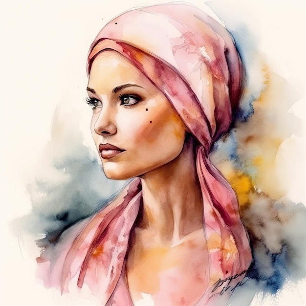 Kankerbewustzijn Vrouw in aquarelstijl