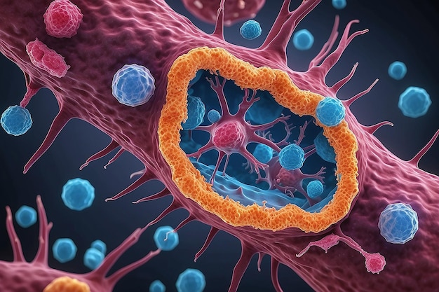 Kankercellen tumor met metastasen close-up microscoop view concept van de gezondheidszorg geneeskunde biologie