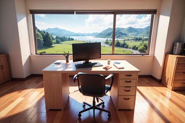 Foto kantoor conferentietafel computer bureau werkruimte intieme interieurruimte voor hard werken