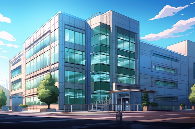 Kantoor gebouw ramen anime visuele roman spel stedelijk staal Genereren Ai