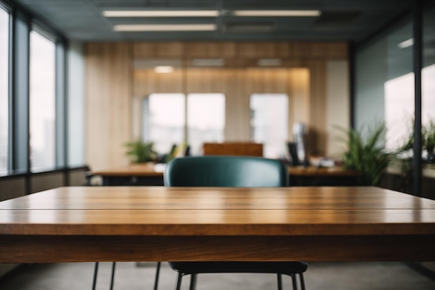 Kantoor onduidelijke achtergrond met houten tafel voorzijde