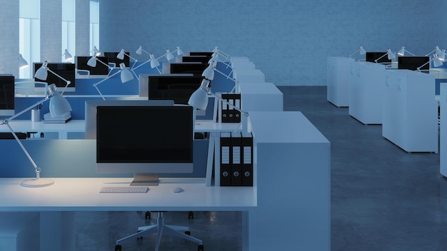 Kantoor ruimte. Open ruimte. Ontwerp van kantoor. 3D-weergave.