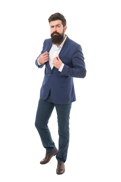 Kantoor werknemer mannequin met lange baard en snor Mensen uit het bedrijfsleven mode stijl gezichtshaar en verzorging Man knappe bebaarde zakenman dragen formeel pak herenkleding en mode concept