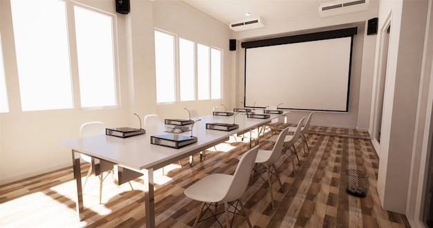 Kantoorbusiness - mooie boardroom vergaderzaal en vergadertafel, moderne stijl. 3D-rendering