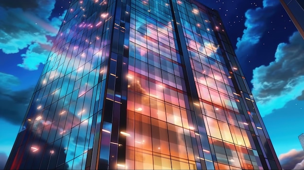 Kantoorgebouw een modern glazen gebouw tegen de nachtelijke hemel Fantasie concept Illustratie schilderij