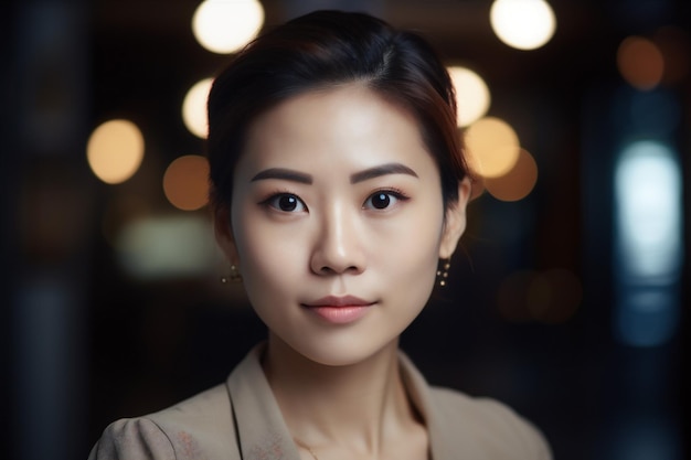 Kantoorvrouw zakenvrouw aziatische collega zelfverzekerd portret zakelijke ruimte bedrijf gelukkig exemplaar Generatieve AI