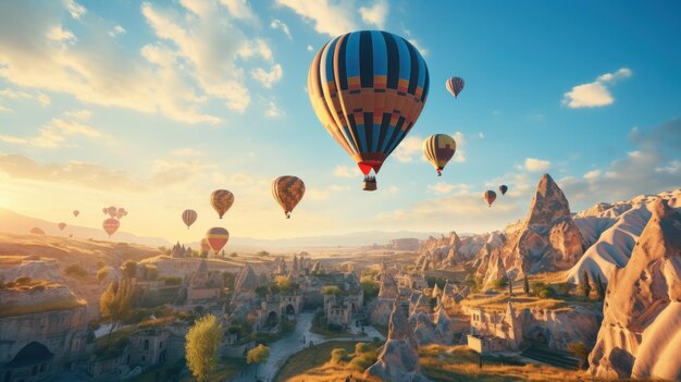 Kapadokya met vliegende luchtballonnen Illustratie AI GenerativexA
