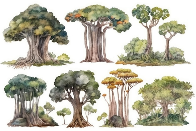 Kapok Tree Forest Collection HandDrawn Trees Pack Generative AI