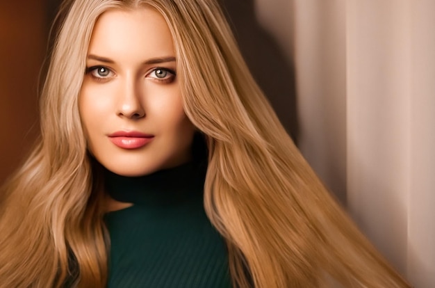 Kapsel schoonheid en haarverzorging mooie vrouw met lang gezond haar blond model draagt natuurlijke make-up glamour portret voor kapsalon en haarverzorging