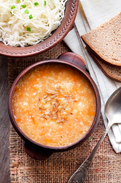 Kapustnyak - traditional Ukrainian winter soup with sauerkraut and millet