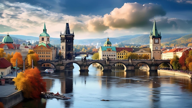 the Kar Charles Bridge with the Vltava river below