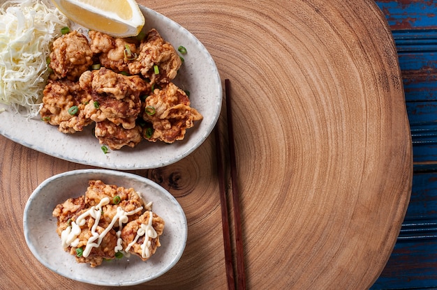 Karaage Japanese fried chicken on bowls