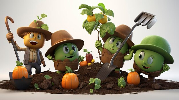 Foto karakters maken compost voor fruitbomen