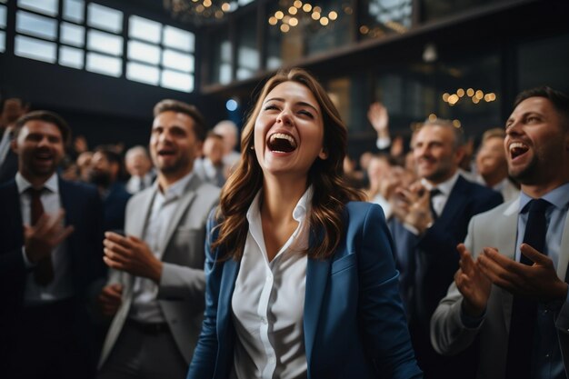 Karaoke Leuke zakenmensen zingen in een moderne kantooromgeving Generatieve AI