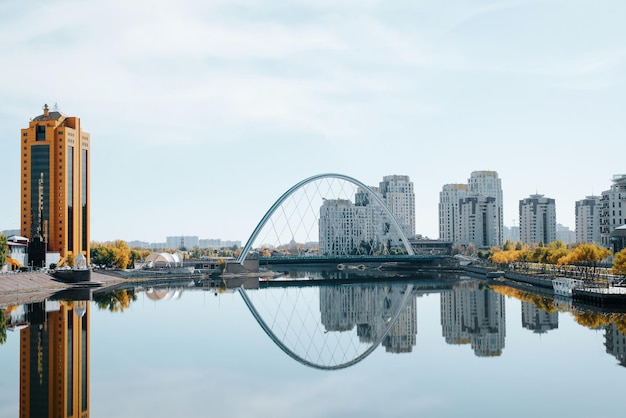 Karaotkel bridge with reflection in the Ishim river