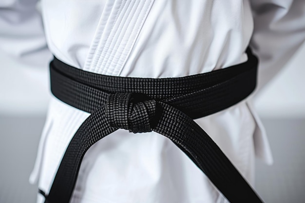 Photo karate black belt on white uniform