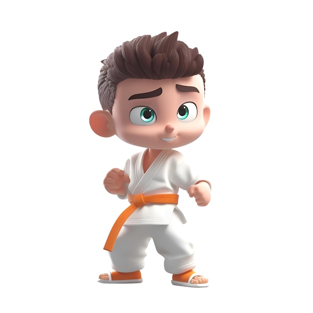 Karate boy 3d illustration Isolated white background