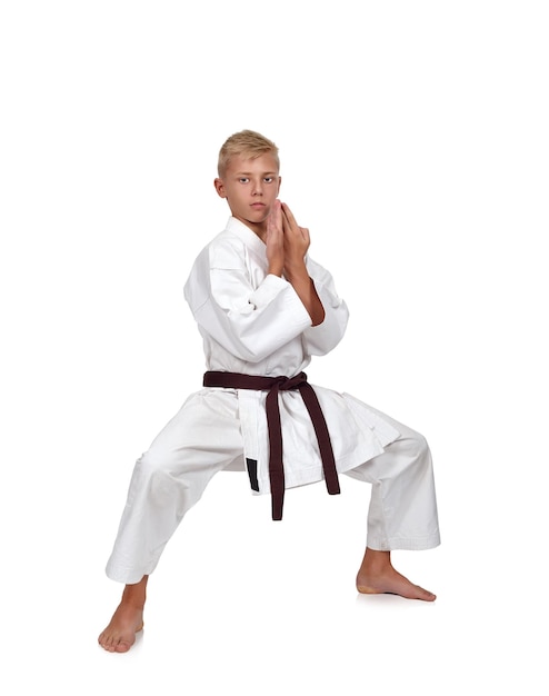 Karate boy fighting position