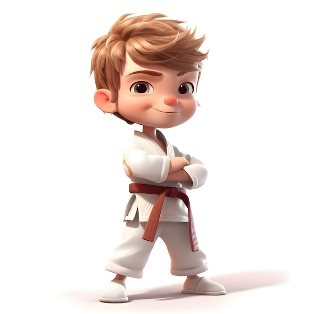 Karate boy in kimono3D rendering with clipping path