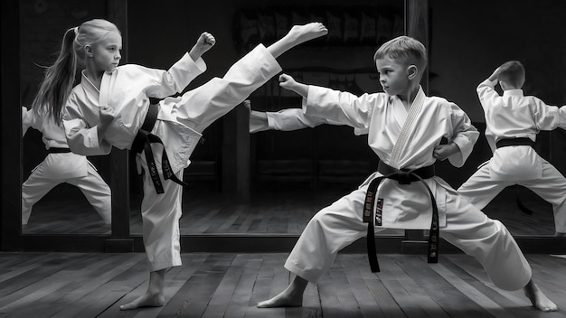 The karate girl and boy with black belts