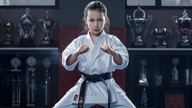 Karate girl with black belt