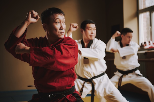 Karate lessons with an experienced teacher in the hall.