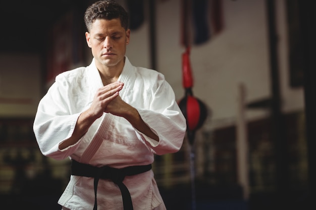 Karate player performing karate stance