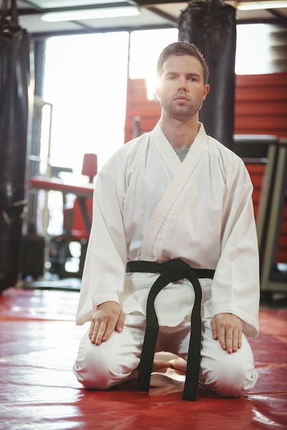 Karate player performing karate stance