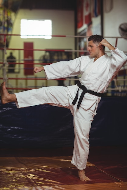 Karate player practicing karate stance