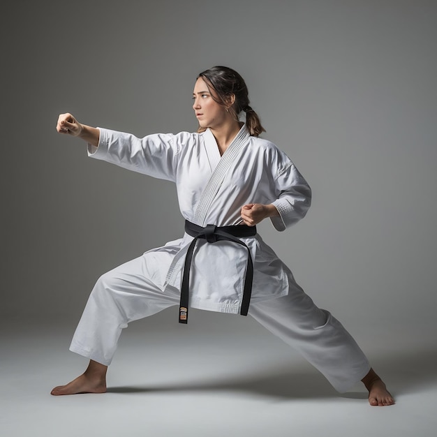 Фото karate woman in action isolated in white background