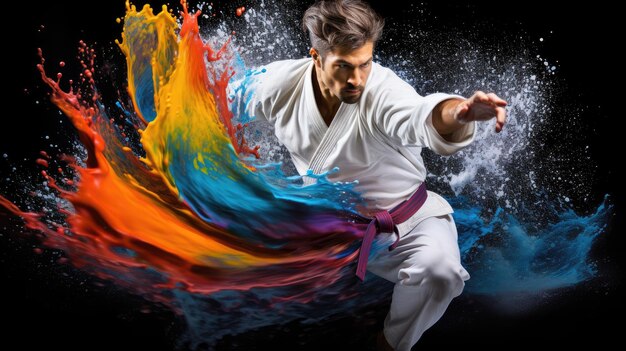 Photo karateka's fluid motion in intricate kata