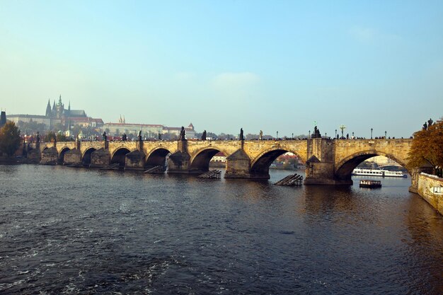 Karlov most Prague bridge over vltava river