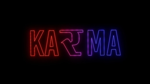 Karma scritto citazione hindi immagine incandescente al neon su sfondo nero