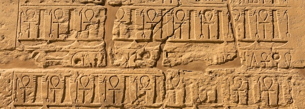 カルナック神殿寺院の遺跡壁に浮き彫りにされた象形文字