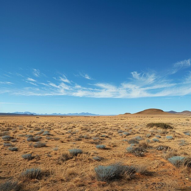 Photo karoo desert landscape open field with blue sky background