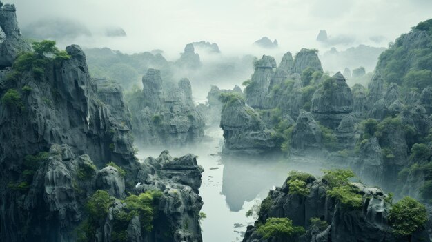 Karst Landscape Photography Chinese Cliffs In Foggy Morning Or Afternoon