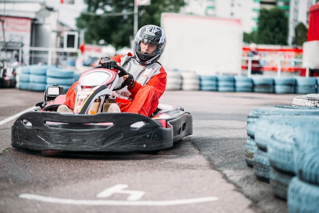 Karting racer in action, go kart competition