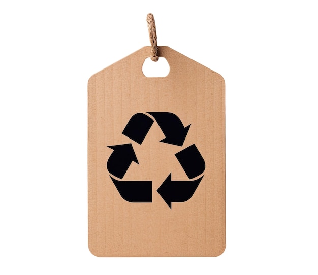 Foto kartonnen label met recyclingsymbool geïsoleerd op witte achtergrond generatieve ai