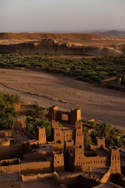 Kasbah Ait ben Haddou in Morocco with fortres and traditional clay houses