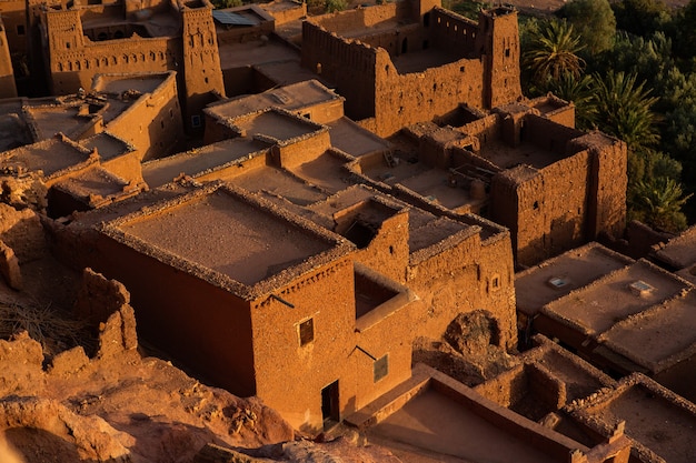 Kasbah Ait ben Haddou in Morocco with fortres and traditional clay houses