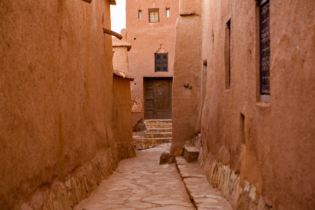 Kasbah Ait ben Haddou in Morocco with fortres and traditional clay houses