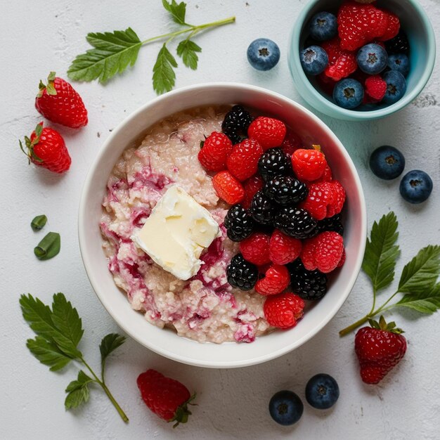 Photo kasha porridge with butter and berries