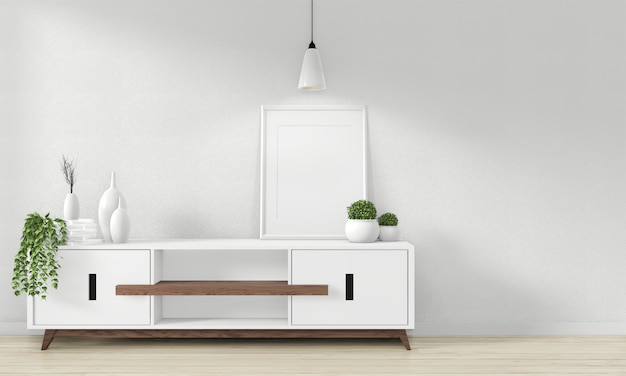 Kast Houten design in moderne Japanse lege ruimte - zen-stijl, minimale ontwerpen. 3D-weergave